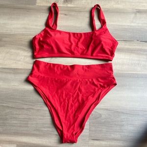 Aerie scoop neck and high waist bikini set in red